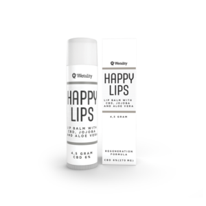 Wetality Happy Lips Balm - 6% CBD, with jojoba oil, beeswax, and aloe vera to nourish, moisturize, and protect your lips.
