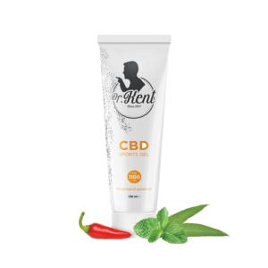 DR. Kent CBD Sports Gel - 100 ml tube with 1100 mg CBD, menthol, eucalyptus, and hot pepper extract for muscle and joint relief.